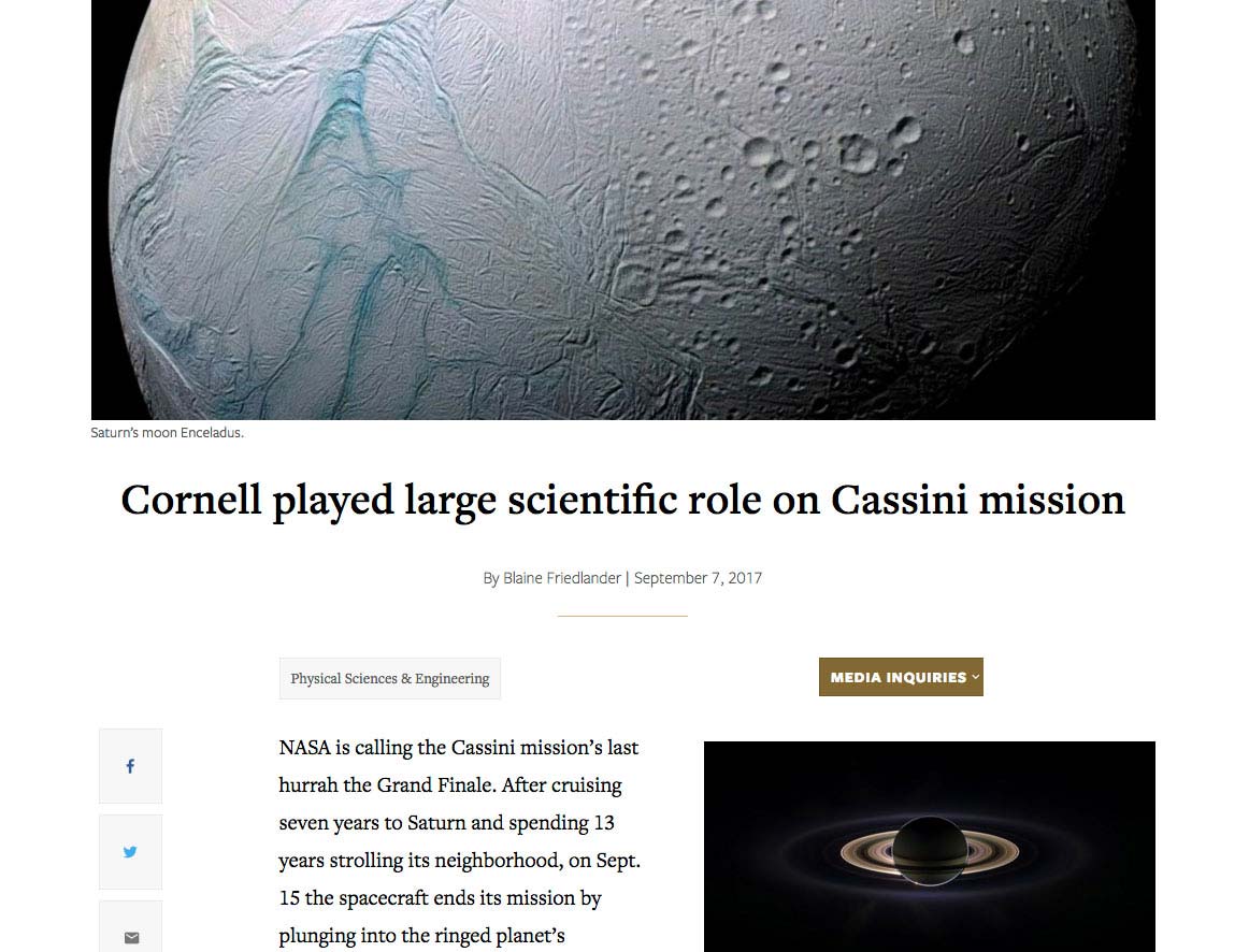 Cornell played large scientific role on Cassini mission 