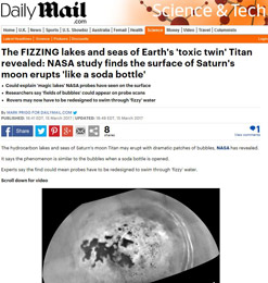 The FIZZING lakes and seas of Earths toxic twin Titan revealed- NASA study finds the surface of Saturn's moon erupts like a soda bottle