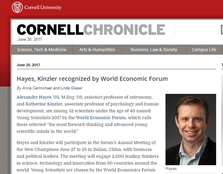 Hayes, Kinzler recognized by World Economic Forum
