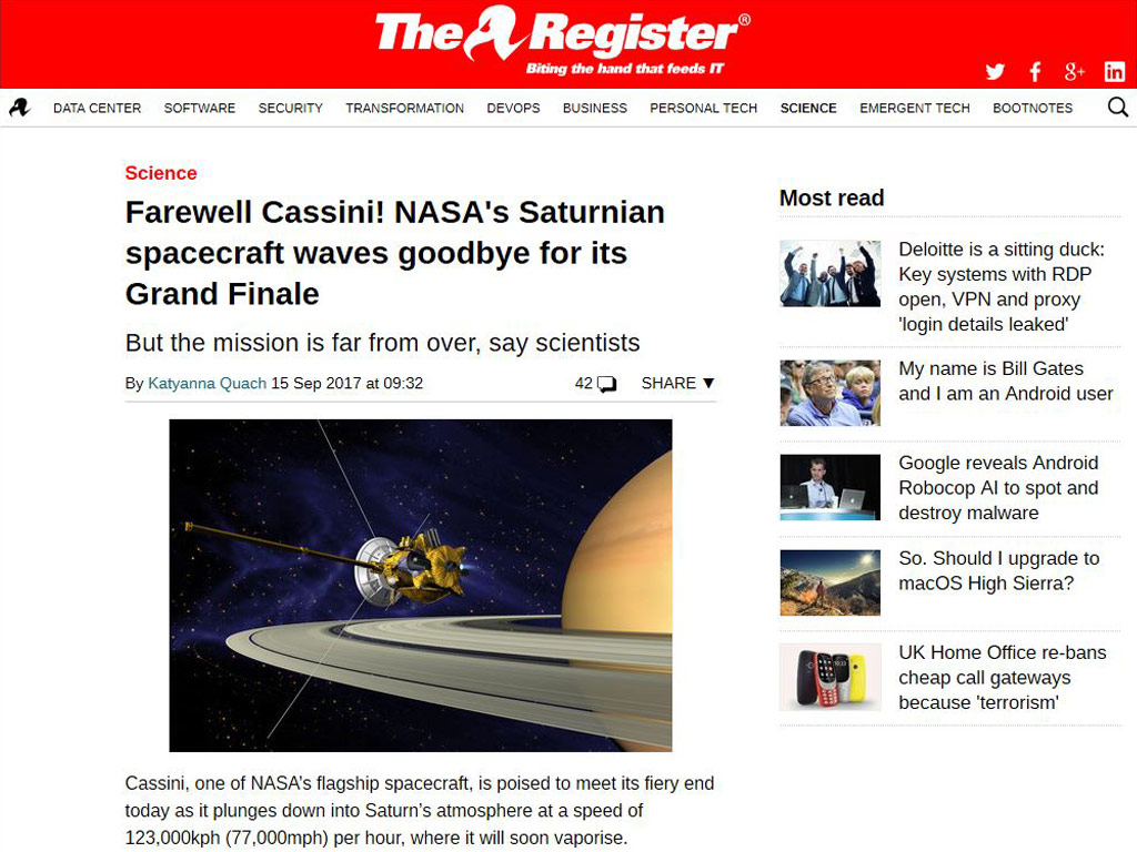 Farewell Cassini NASAs Saturnian spacecraft waves goodbye for its Grand Finale