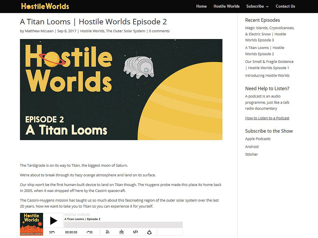 screenshot of Hostile Worlds Podcast- A Titan Looms